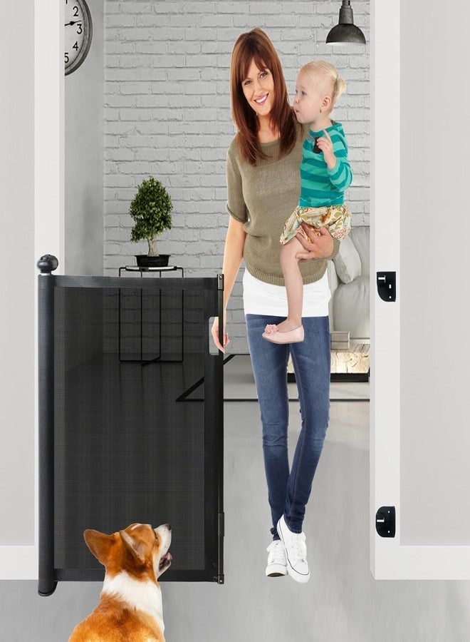 SHREVI Child Gate,Pet Safety Gate,Baby Safety Gate Retractable Mesh for Stairs, Doors, Kitchen, Main Gate 140 cm Wide Adjustment & Easy to Fold (Black) - Image 2